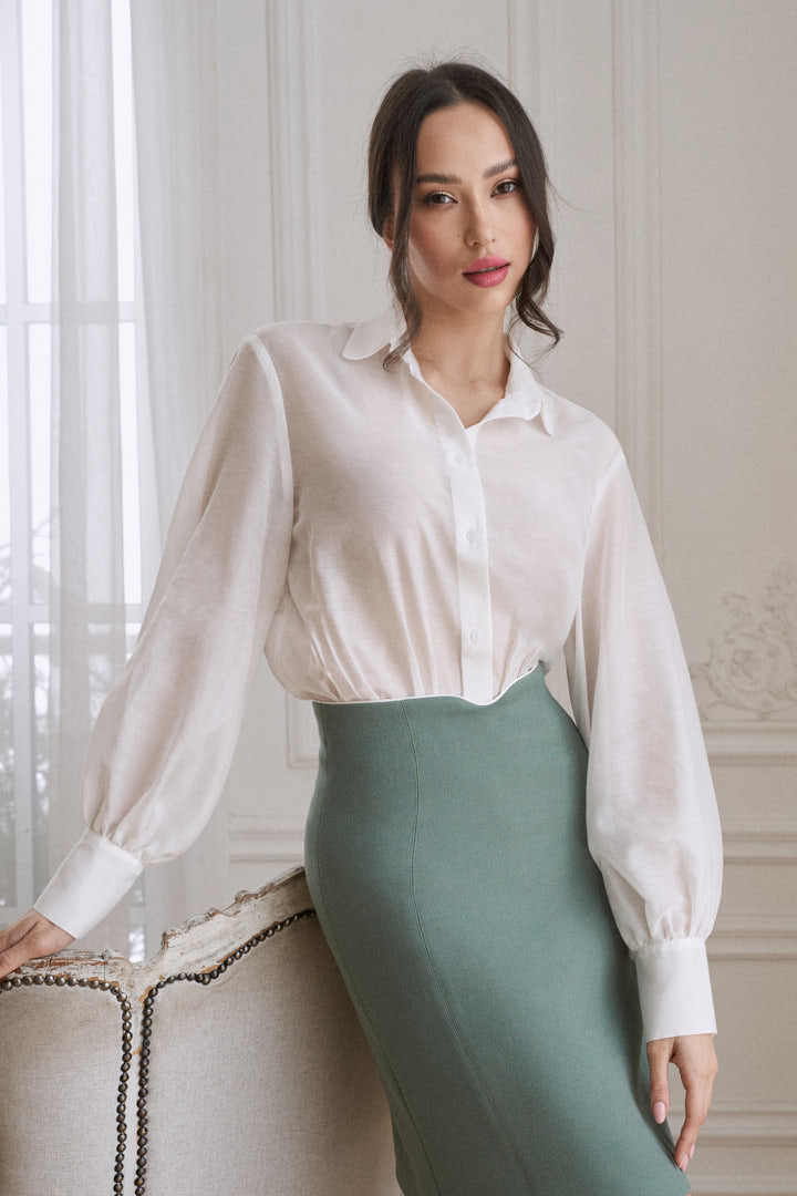 Блуза из итальянского хлопка с шёлком в белом цвете