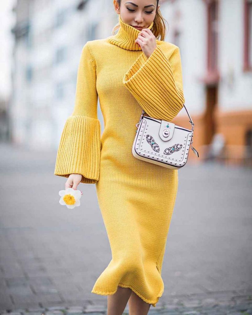 Теплое платье-свитер: стильные луки на каждый день осенью и зимой