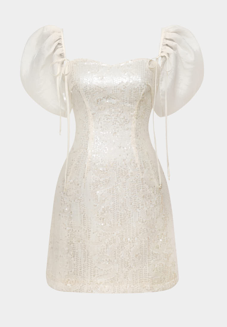 Платье мини с пайетками и крыльями из органзы