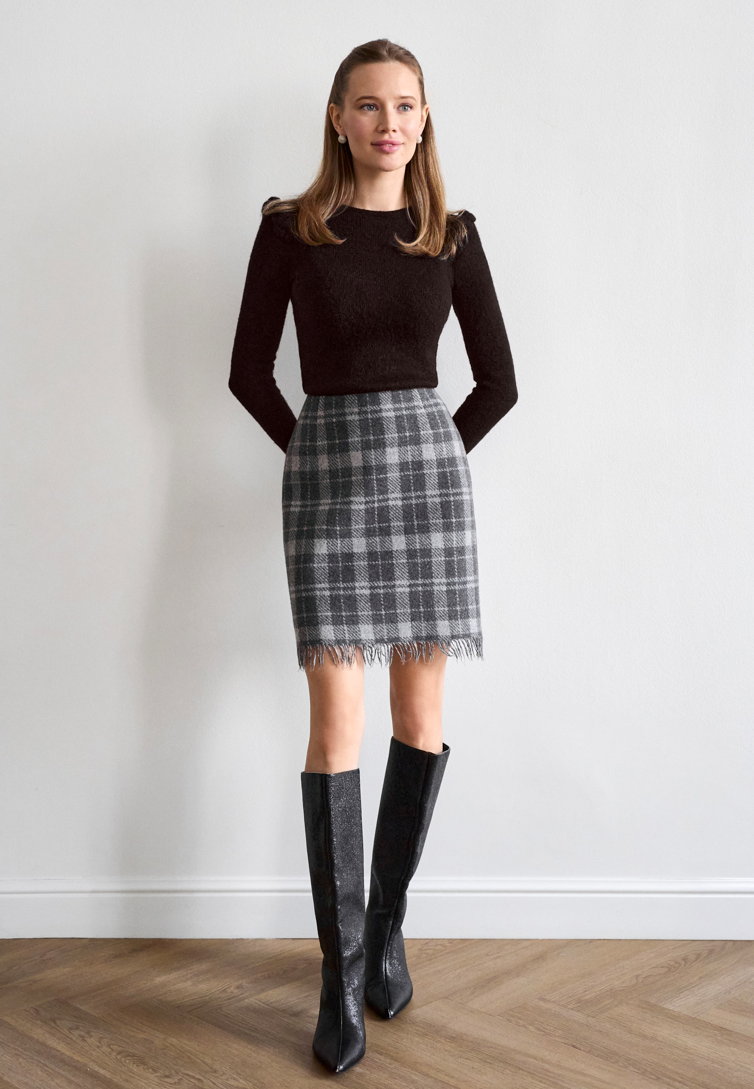 Юбка в клетку с бахромой