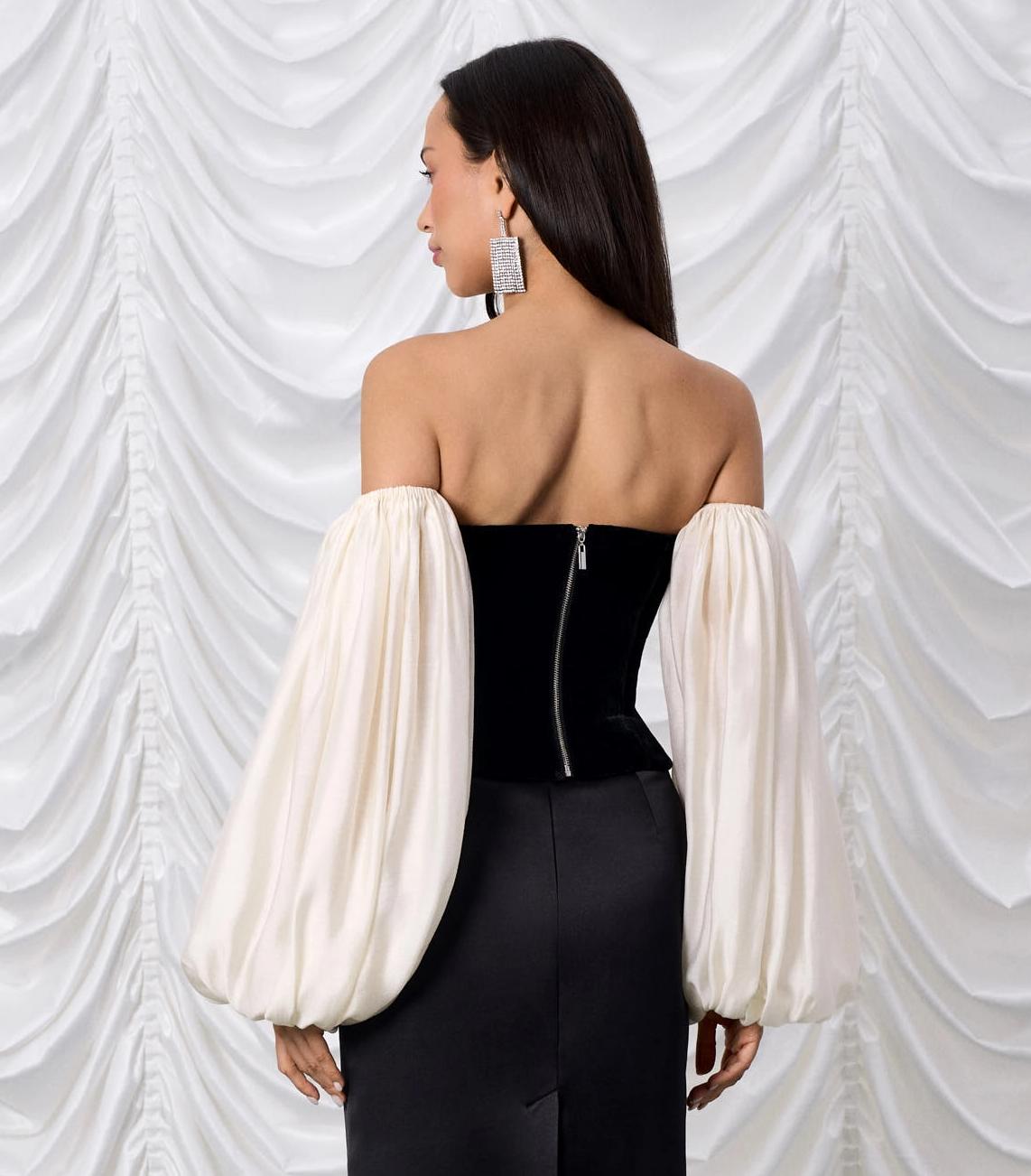 Корсетный топ из бархата с рукавами из органзы: праздничный ритуал для себя