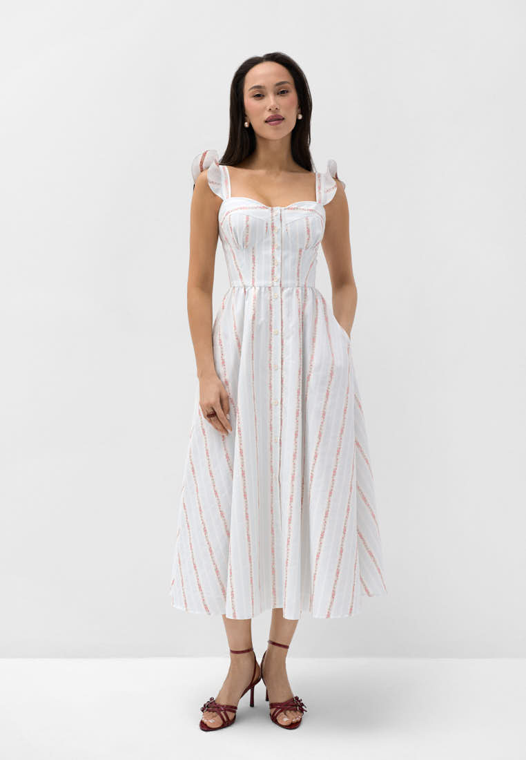 Платье с крылышками с фактурной полоской