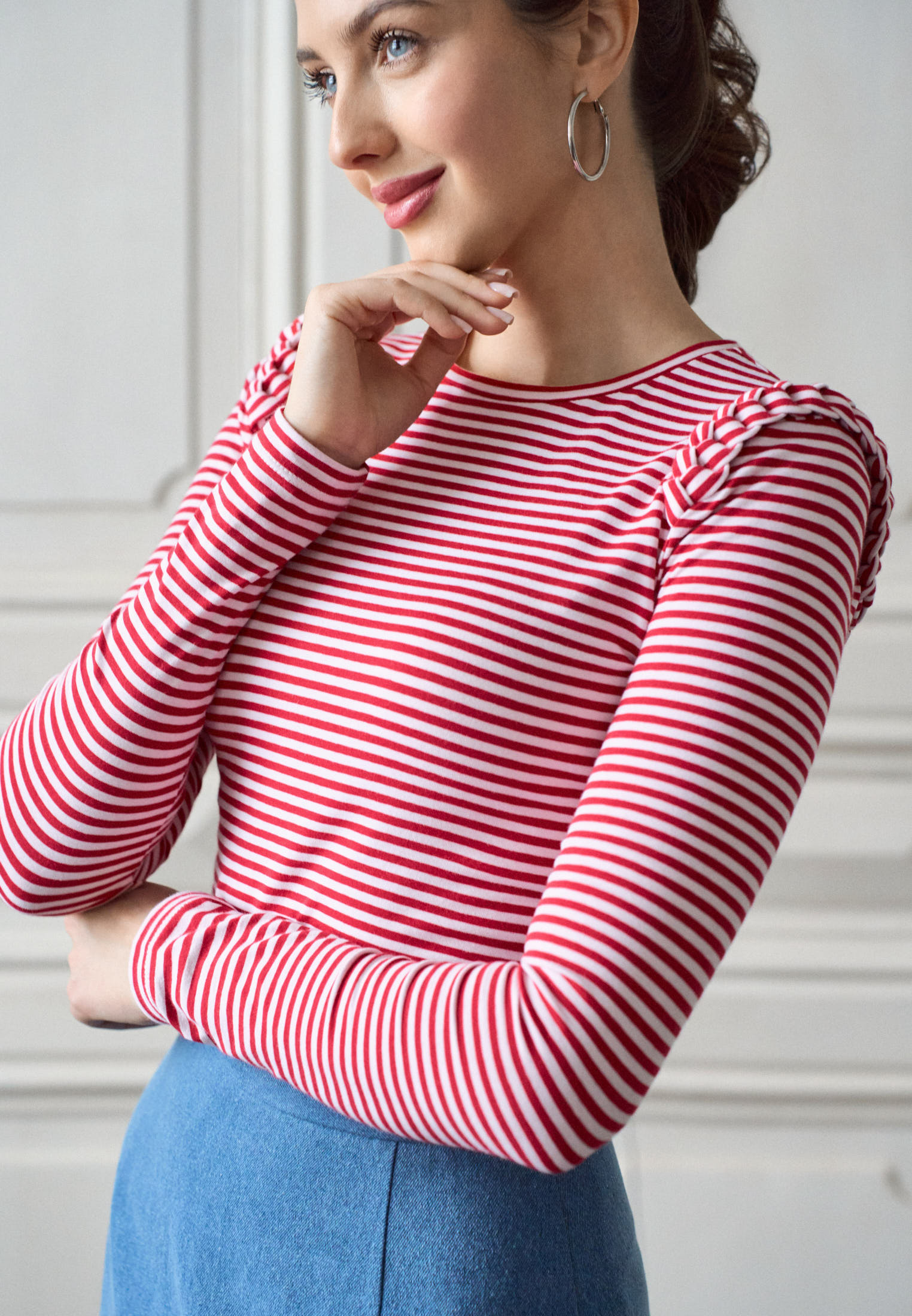 Джемпер с косами в полоску