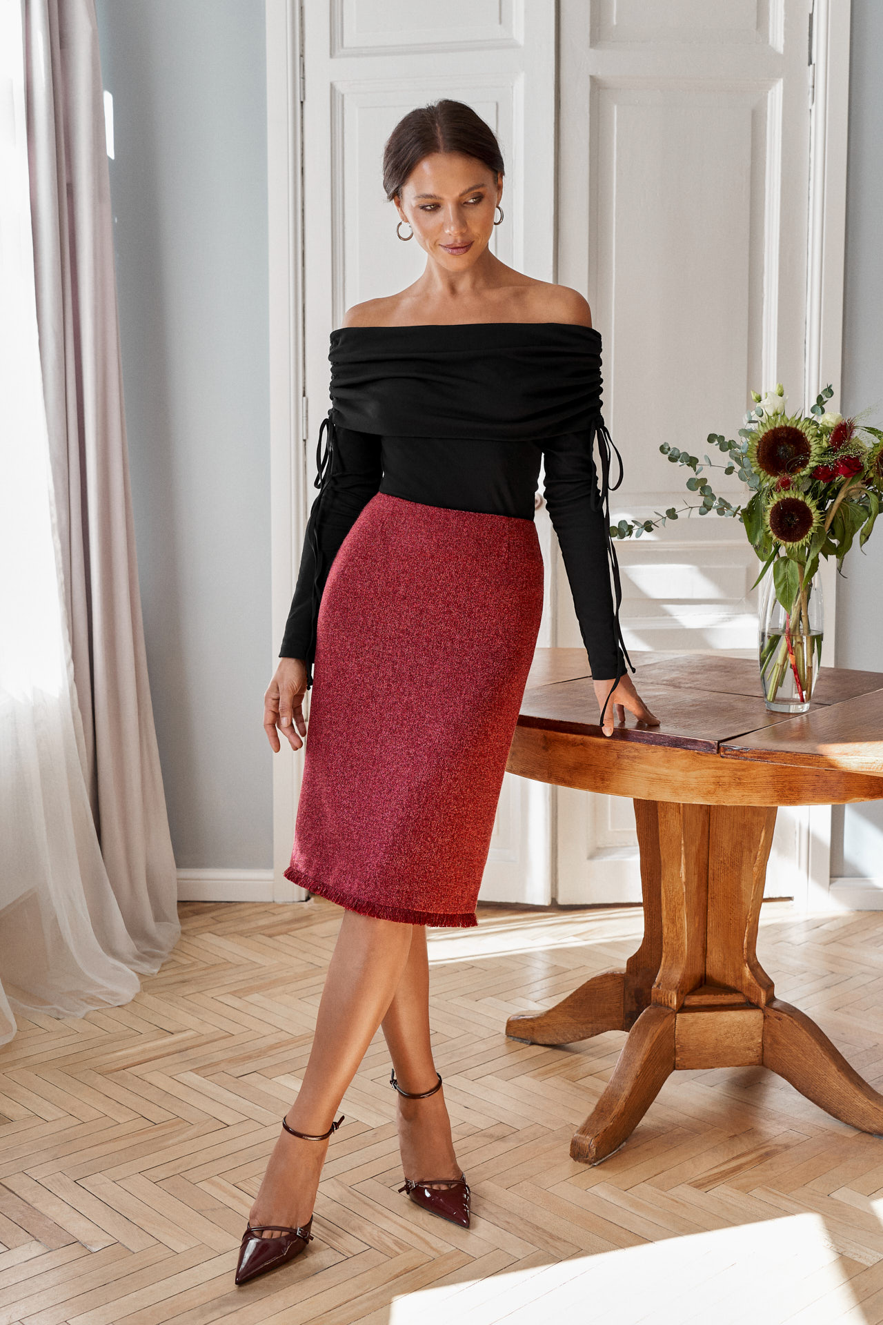 Юбка из твида с бахромой