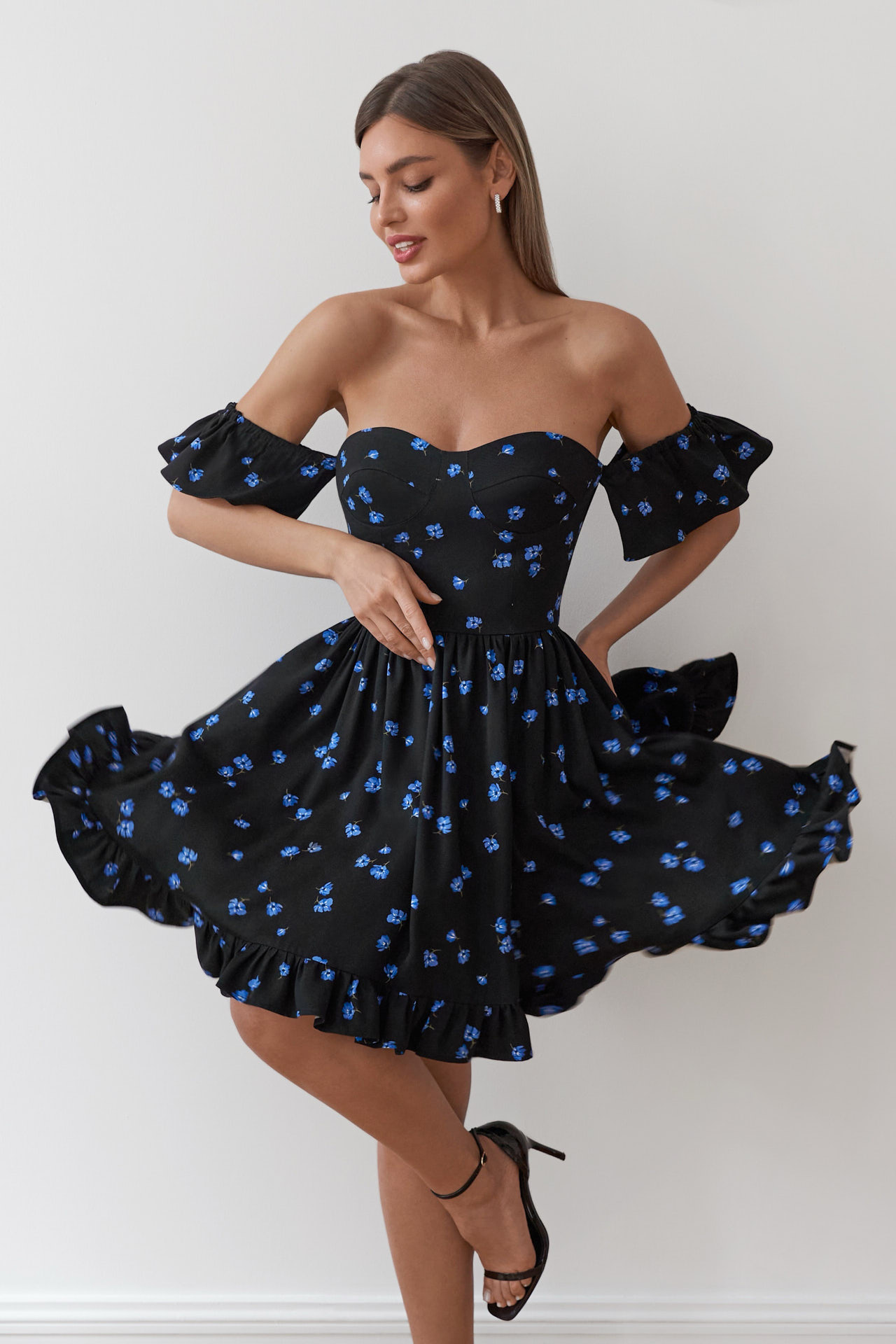 Платье бюстье мини с цветочным принтом