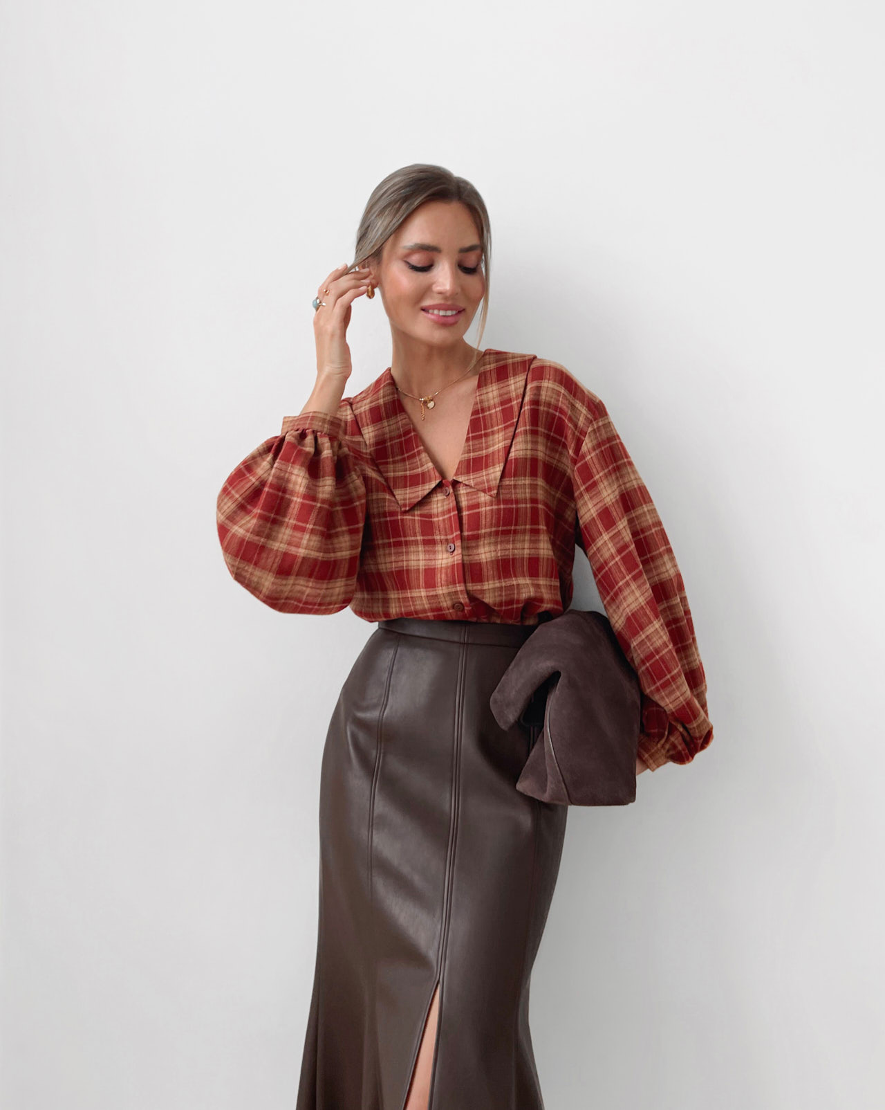 Рубашка в клетку с объёмными рукавами