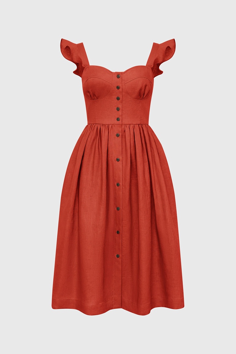 Платье изо льна с крылышками и пышной юбкой