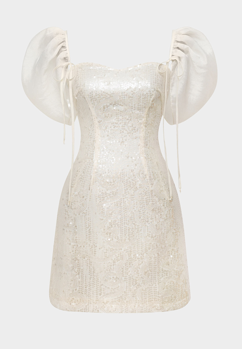 Платье мини с пайетками и крыльями из органзы