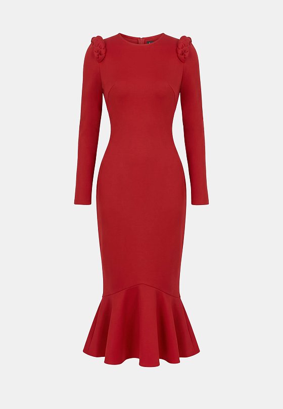 Платье из плотного трикотажа с косами терракотового цвета