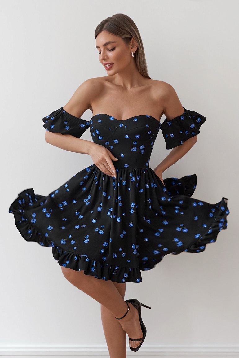 Платье бюстье мини с цветочным принтом