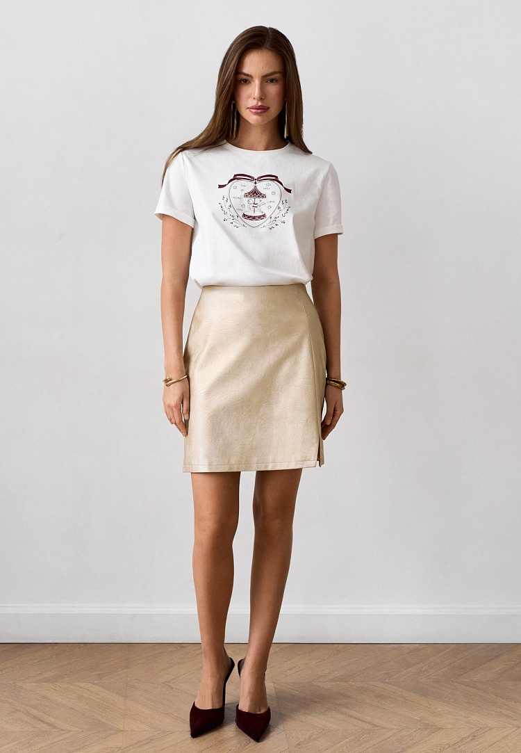 Юбка мини с разрезом сбоку из экокожи