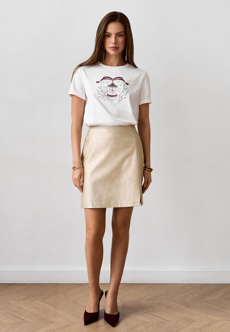 Юбка мини с разрезом сбоку из экокожи